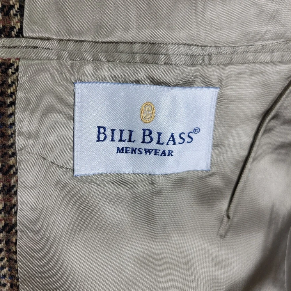 Bill Blass Laine Men's Sport Coat Blazer Three‎ Button Brown Plaid Wool Size 44L